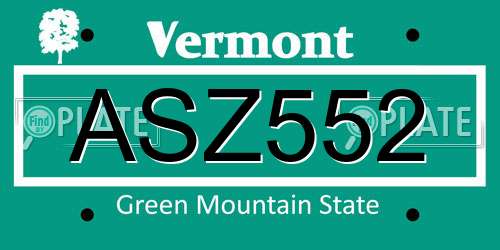 ASZ552 Vermont License Plate