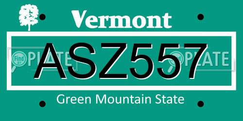 ASZ557 Vermont License Plate