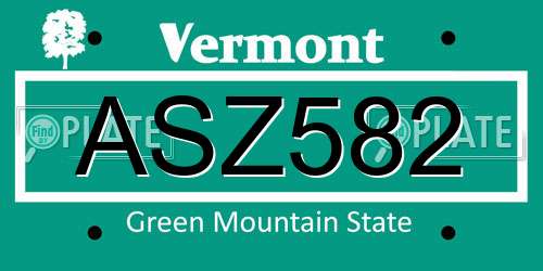 ASZ582 Vermont License Plate