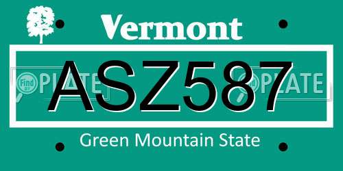 ASZ587 Vermont License Plate