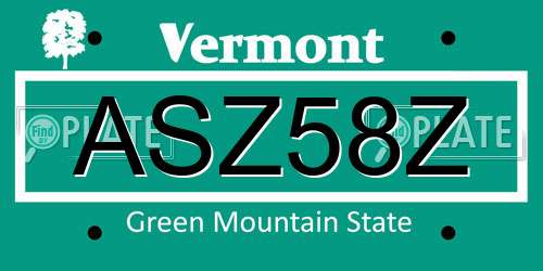 ASZ58Z Vermont License Plate