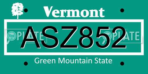 ASZ852 Vermont License Plate