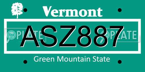 ASZ887 Vermont License Plate