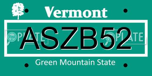 ASZB52 Vermont License Plate