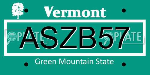 ASZB57 Vermont License Plate