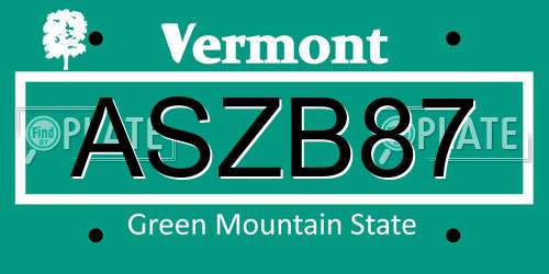 ASZB87 Vermont License Plate