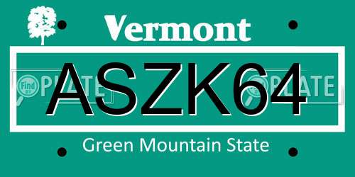 ASZK64 Vermont License Plate