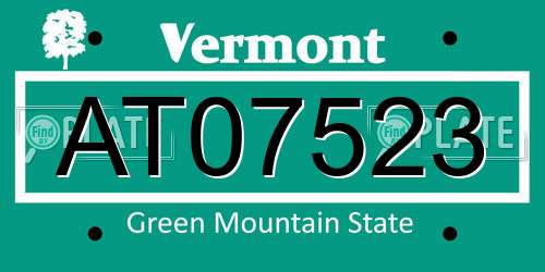 AT07523 Vermont License Plate