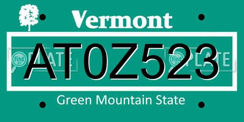 AT0Z523 Vermont License Plate