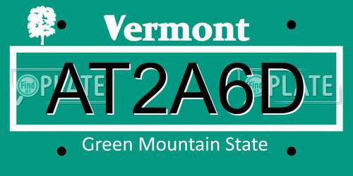 AT2A6D Vermont License Plate
