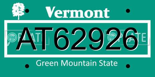 AT62926 Vermont License Plate