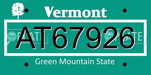 AT67926 Vermont License Plate