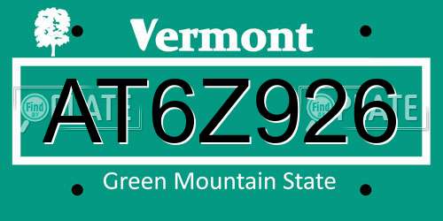 AT6Z926 Vermont License Plate