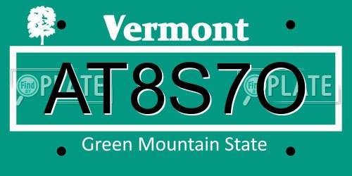 AT8S7O Vermont License Plate