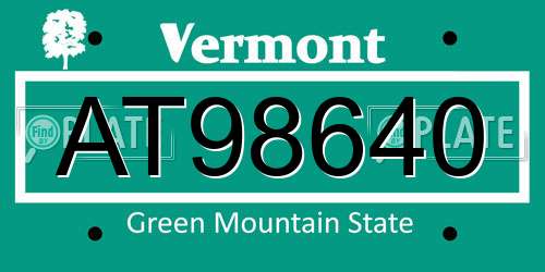 AT98640 Vermont License Plate