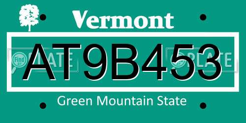 AT9B453 Vermont License Plate