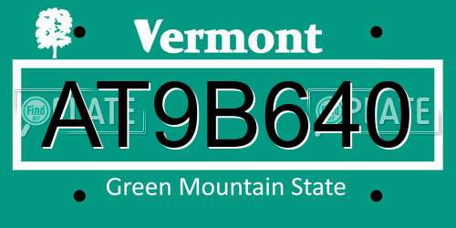 AT9B640 Vermont License Plate