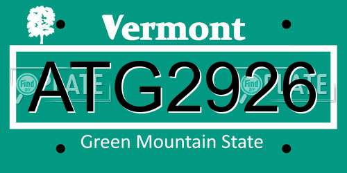 ATG2926 Vermont License Plate