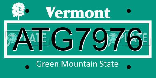 ATG7976 Vermont License Plate