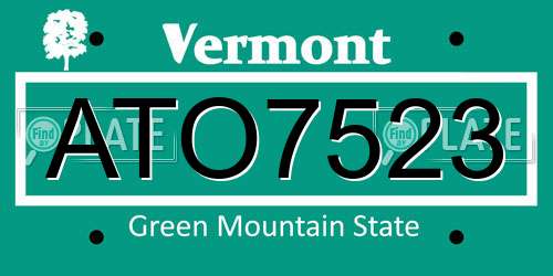 ATO7523 Vermont License Plate
