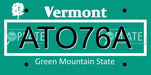 ATO76A Vermont License Plate