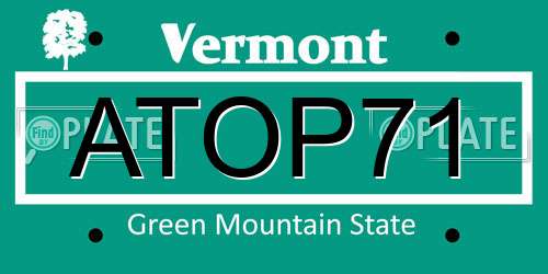 ATOP71 Vermont License Plate