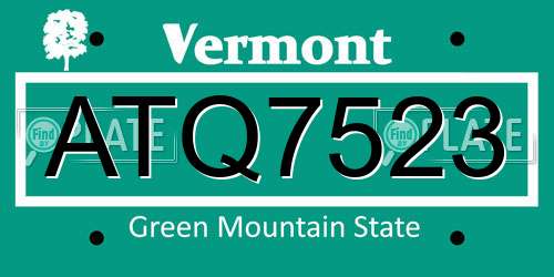 ATQ7523 Vermont License Plate