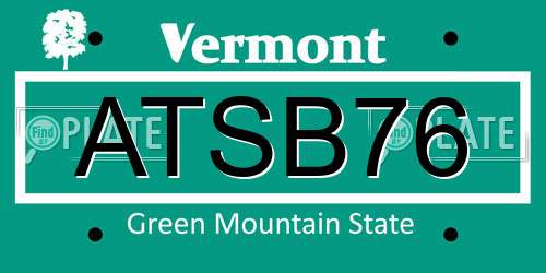 ATSB76 Vermont License Plate