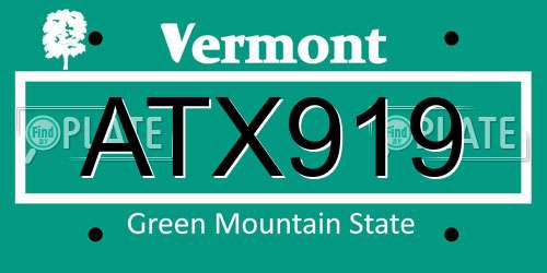 ATX919 Vermont License Plate