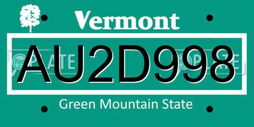AU2D998 Vermont License Plate
