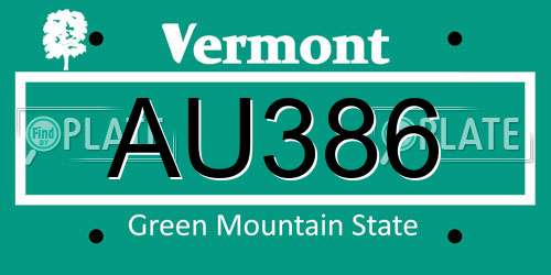 AU386 Vermont License Plate