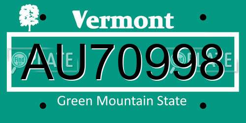 AU70998 Vermont License Plate