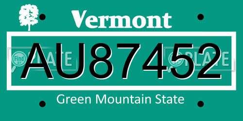 AU87452 Vermont License Plate