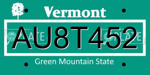 AU8T452 Vermont License Plate