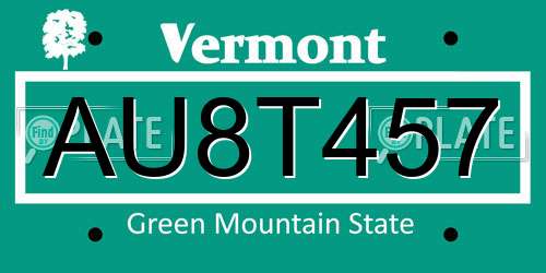 AU8T457 Vermont License Plate