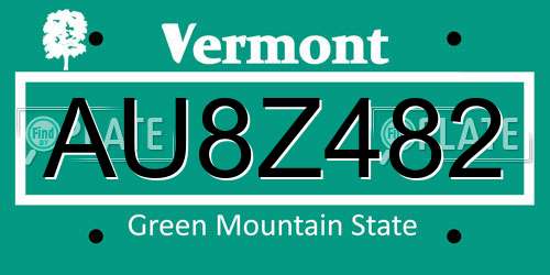AU8Z482 Vermont License Plate