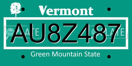 AU8Z487 Vermont License Plate