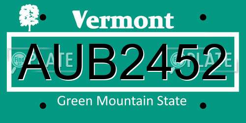 AUB2452 Vermont License Plate