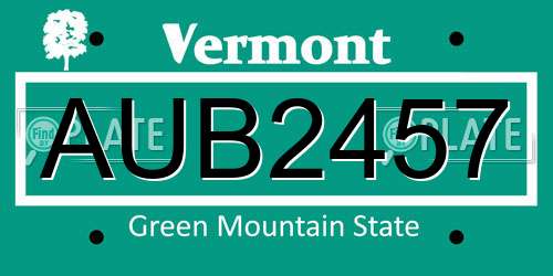 AUB2457 Vermont License Plate