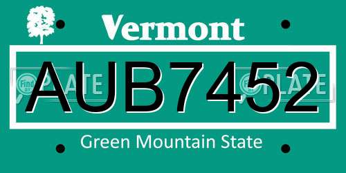 AUB7452 Vermont License Plate