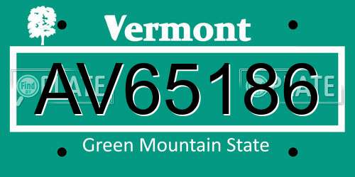 AV65186 Vermont License Plate