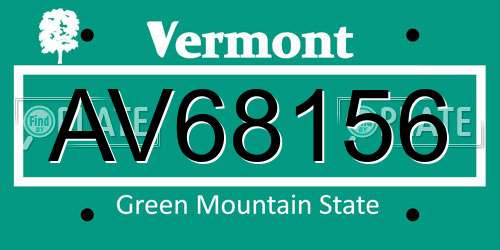 AV68156 Vermont License Plate