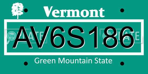 AV6S186 Vermont License Plate