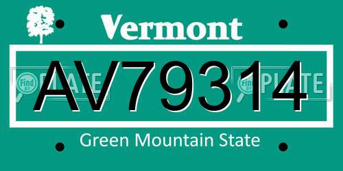 AV79314 Vermont License Plate