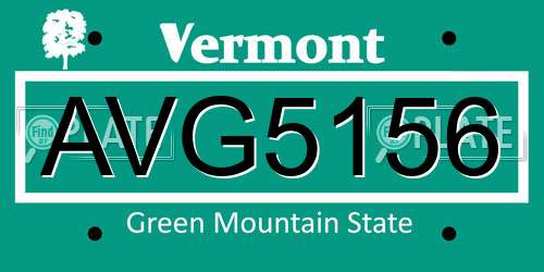 AVG5156 Vermont License Plate