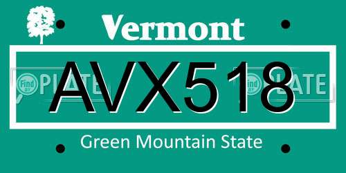 AVX518 Vermont License Plate