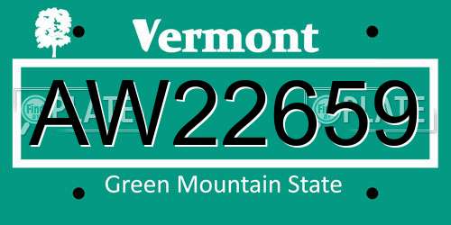 AW22659 Vermont License Plate