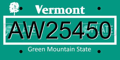 AW25450 Vermont License Plate
