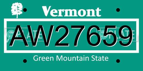 AW27659 Vermont License Plate