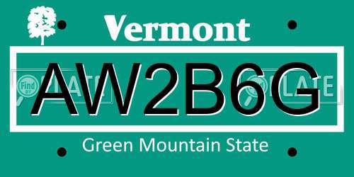 AW2B6G Vermont License Plate